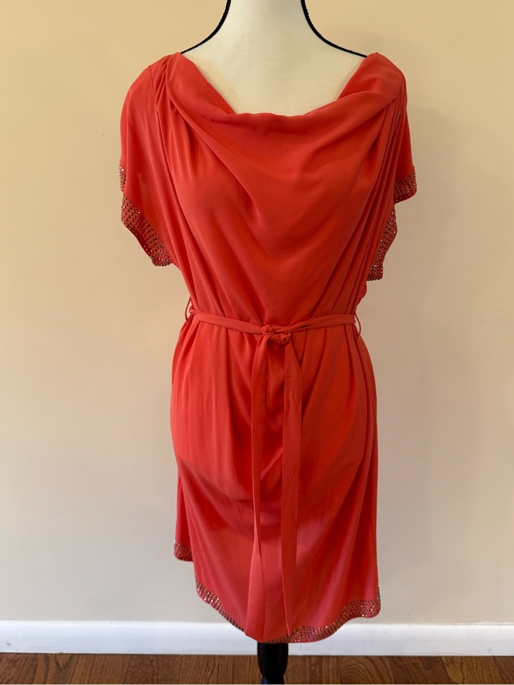 Women's Red Cowl Neck Belted Dress size medium